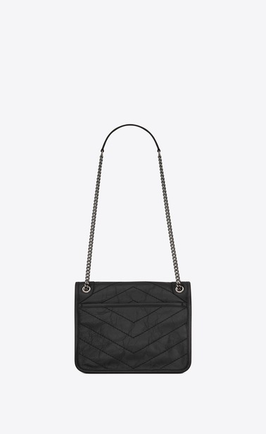 SAINT LAURENT Niki bags Damen Baby Niki aus geknittertem und gestepptem maulwurfsbraunem Leder b_V4